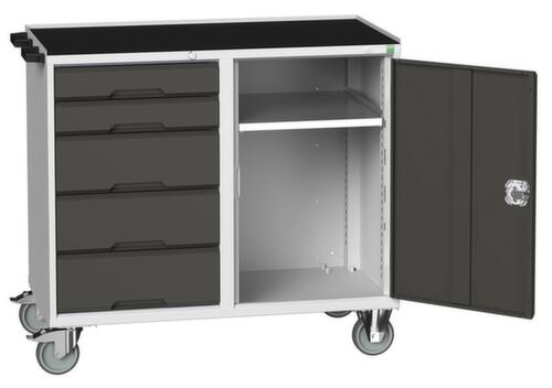 bott Fahrbarer Montagetisch verso, 5 Schubladen, 1 Schrank, RAL7035 Lichtgrau/RAL7016 Anthrazitgrau