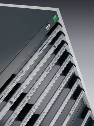 bott Schubladenschrank cubio Grundfläche 1300x750 mm, 4 Schublade(n), RAL7035 Lichtgrau/RAL5010 Enzianblau