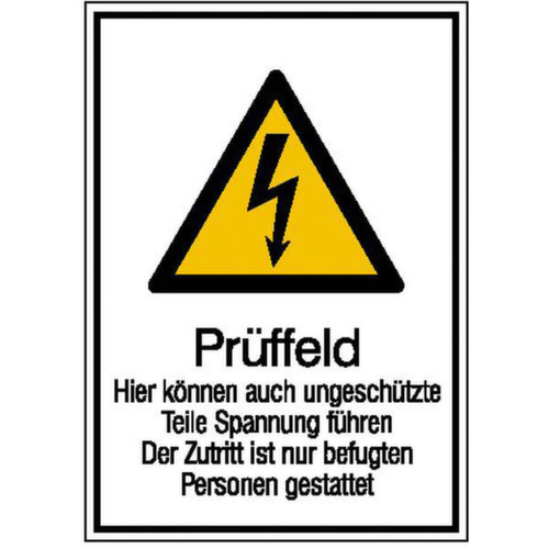 Warnkombischild SafetyMarking® "Prüffeld hier können auch ungeschützte Teile"