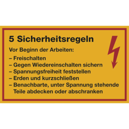 Hinweisschild SafetyMarking® 5 Sicherheitsregeln, "5 Sicherheitsregeln"