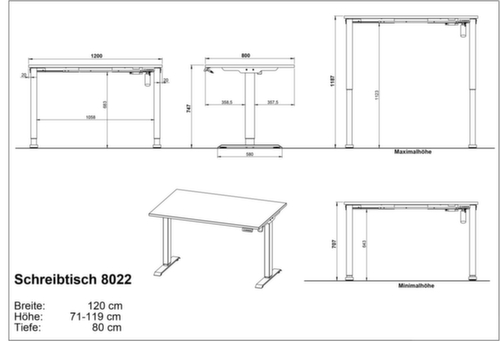 Elektrisch höhenverstellbarer Schreibtisch GW-PROFI 3.0 8022