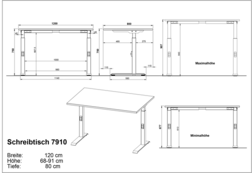 Höhenverstellbarer Schreibtisch GW-BEDANO 9914 mit C-Fußgestell