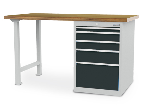 Bedrunka + Hirth Werkbank mit Containergestell, 5 Schubladen, 1 Schrank, RAL7035 Lichtgrau/RAL7016 Anthrazitgrau