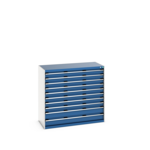 bott Schubladenschrank cubio Grundfläche 1300x650 mm, 10 Schublade(n), RAL7035 Lichtgrau/RAL5010 Enzianblau