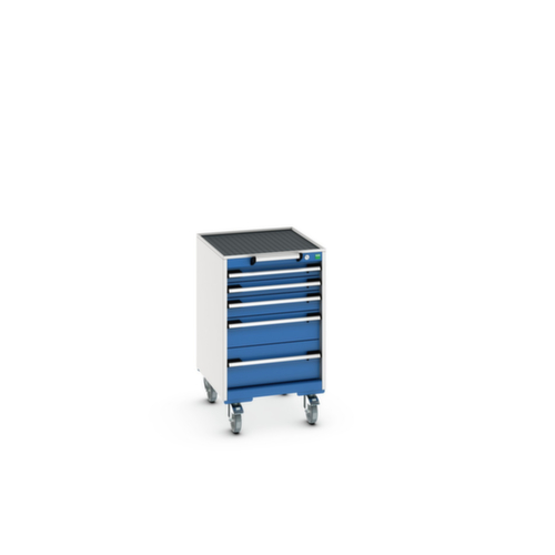 bott Fahrbarer Schubladenschrank cubio, 5 Schublade(n), RAL7035 Lichtgrau/RAL5010 Enzianblau