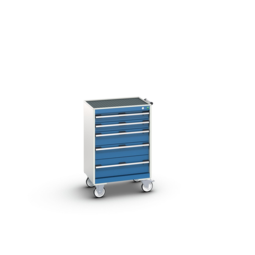 bott Fahrbarer Schubladenschrank cubio, 5 Schublade(n), RAL7035 Lichtgrau/RAL5010 Enzianblau