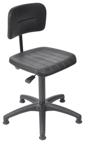Arbeitsstuhl mit höhenverstellbarer Rückenlehne, Sitz PU-Schaum mit Stahleinlage schwarz, mit Gleitern Standard 1 L