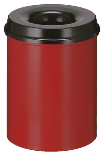 Selbstlöschender Papierkorb aus Stahl, 15 l, rot, Kopfteil schwarz Standard 1 L