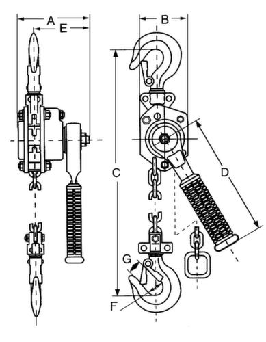 Mini-Hebelzug Technische Zeichnung 1 L
