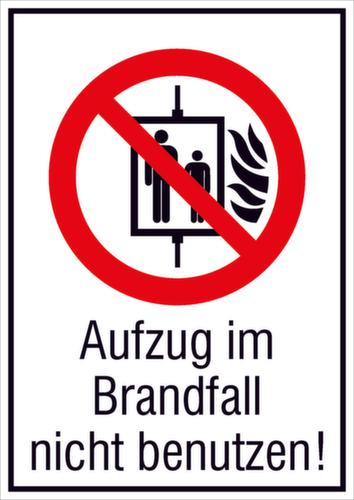 Verbotskombischild "Aufzug im Brandfall nicht benutzen", Aufkleber, Standard Standard 1 L