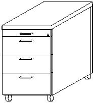 Gera Rollcontainer Receptione, 4 Schublade(n) Technische Zeichnung 2 L