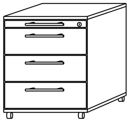 Rollcontainer Sina, 4 Schublade(n), Nussbaum/Nussbaum Technische Zeichnung 1 L