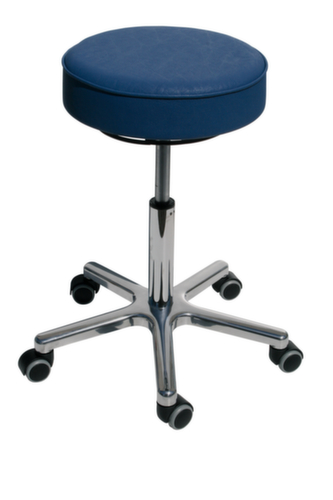 Höhenverstellbarer Drehhocker mit Kunstledersitz, Sitz skyblau, Rollen Standard 1 L