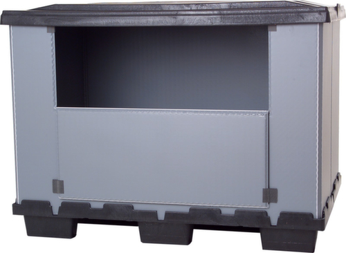 Paletten-Faltbox mit Ladeklappe, Auflast 500 kg, 9 Füße, Länge x Breite 800 x 1200 mm