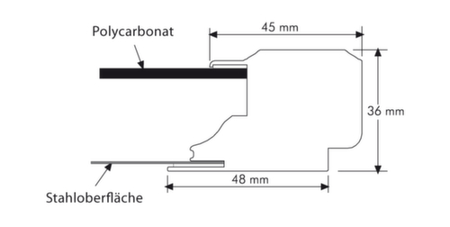 Flachschaukasten mit magnethaftender Rückwand Technische Zeichnung 2 L