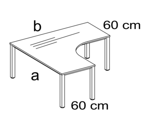 Nowy Styl Höhenverstellbarer Freiform-Schreibtisch E10 mit 4-Fußgestell aus Quadratrohr Technische Zeichnung 1 L