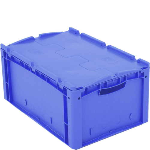 Euronorm-Stapelbehälter mit Doppelboden, blau, Inhalt 49 l, Zweiteiliger Scharnierdeckel Standard 2 L
