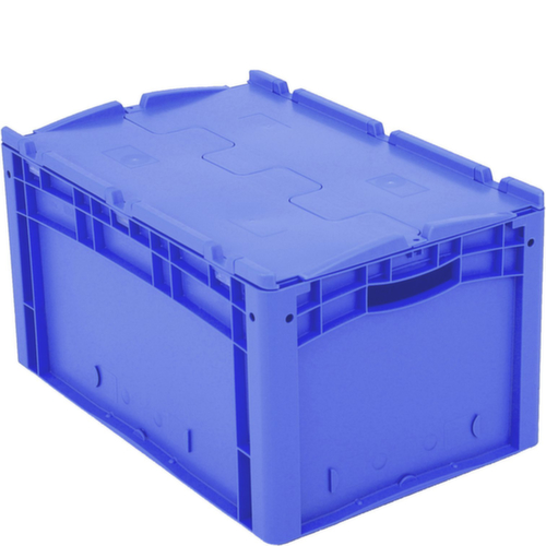 Euronorm-Stapelbehälter mit Doppelboden, blau, Inhalt 69 l, Zweiteiliger Scharnierdeckel Standard 2 L