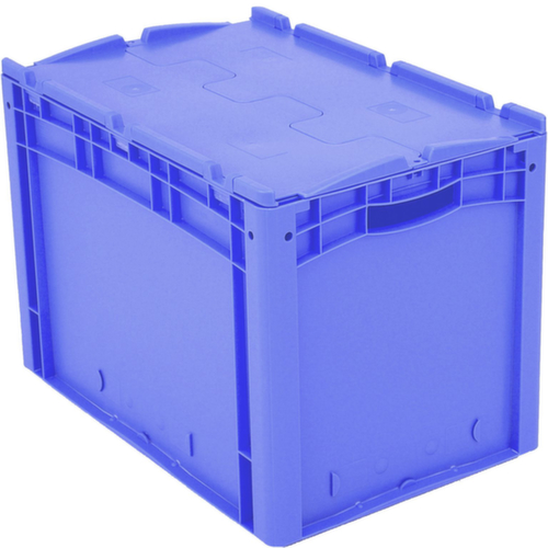 Euronorm-Stapelbehälter mit Doppelboden, blau, Inhalt 79 l, Zweiteiliger Scharnierdeckel Standard 2 L
