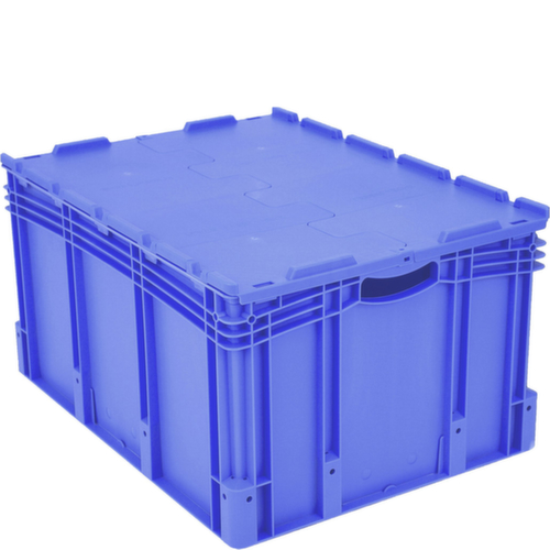 Euronorm-Stapelbehälter mit Doppelboden, blau, Inhalt 164 l, Zweiteiliger Scharnierdeckel Standard 2 L