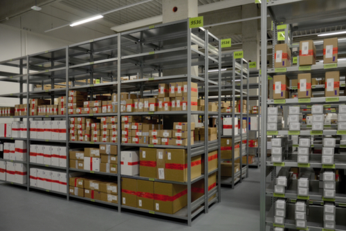 hofe Traversenregal in schwerer Bauart, Höhe x Breite x Tiefe 2500 x 1360 x 635 mm, 6 Böden Milieu 4 L