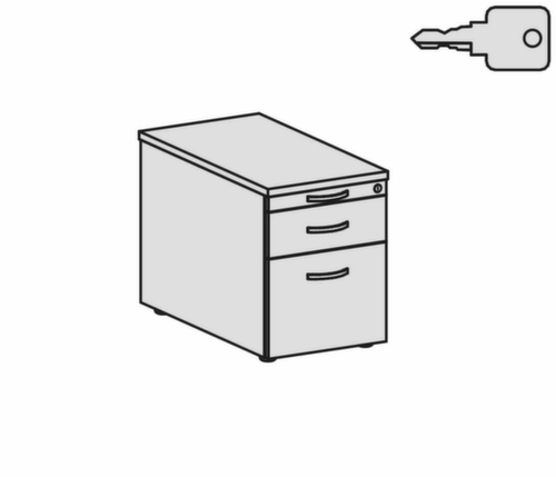 Gera Rollcontainer Receptione mit HR-Auszug, 2 Schublade(n) Technische Zeichnung 1 L