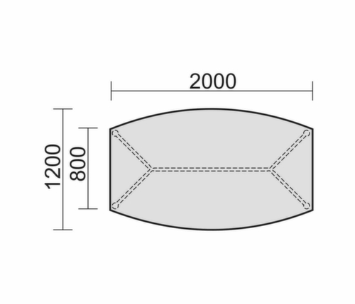 Gera Konferenztisch Basis, Breite x Tiefe 2000 x 800 mm, Platte lichtgrau Technische Zeichnung 2 L