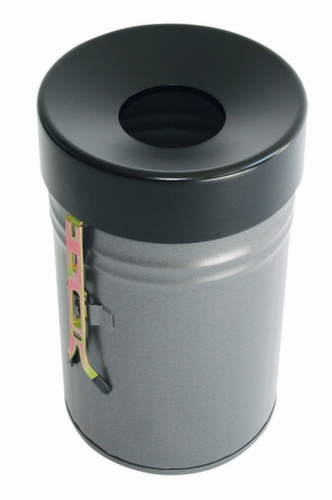 Selbstlöschender Abfallbehälter FIRE EX zur Wandbefestigung, 16 l, neusilber, Kopfteil schwarz Standard 1 L