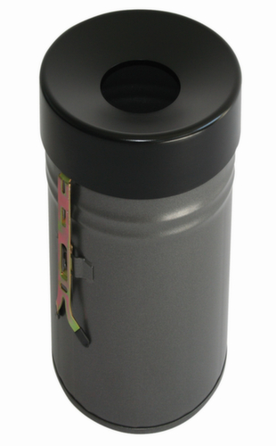 Selbstlöschender Abfallbehälter FIRE EX zur Wandbefestigung, 60 l, graphit, Kopfteil schwarz Standard 1 L
