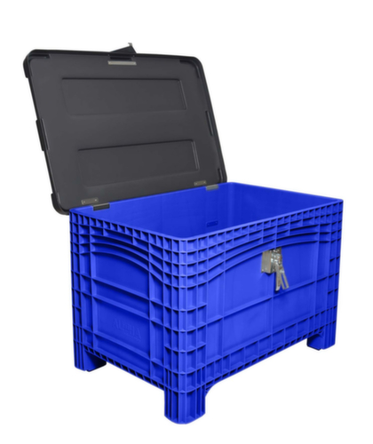 Großbehälter mit abschließbarem Scharnierdeckel, Inhalt 354 l, blau, 4 Lenkrollen Standard 2 L