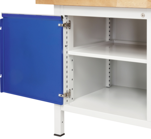 RAU Höhenverstellbare Werkbank Serie 8000, 3 Schubladen, 1 Schrank, 1 Ablageboden, RAL7035 Lichtgrau/RAL5010 Enzianblau Detail 4 L