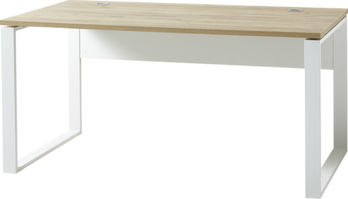 Schreibtisch GW-LIONI, Kufengestell, Breite 1580 mm, Navarra-Eiche/weiß Standard 2 L