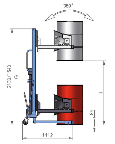 Fassheberoller Servo mit Greifmechanismus, 300 kg Traglast Technische Zeichnung 1 L