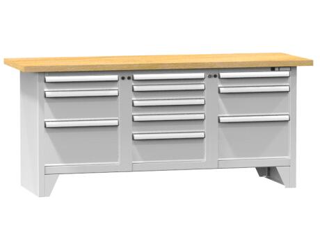 Werkbank Spinell, 11 Schubladen, RAL7035 Lichtgrau/RAL7035 Lichtgrau