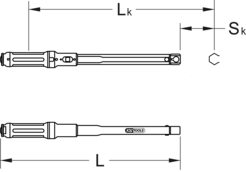 KS Tools 14x18mm ERGOTORQUE®precision Einsteck-Drehmomentschlüssel Technische Zeichnung 1 L