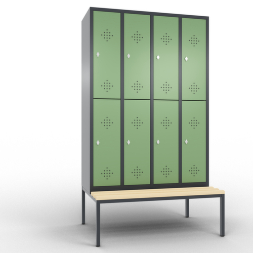 C+P Doppelstöckiger Umkleideschrank Classic mit Sitzbank + 4x2 Abteile, Abteilbreite 300 mm