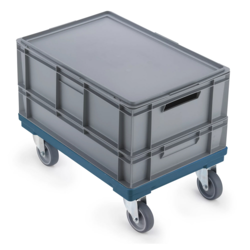 Raja Transportroller für Euonormbehälter mit offenem Winkelrahmen, Traglast 300 kg, Polypropylen-Bereifung Milieu 1 L