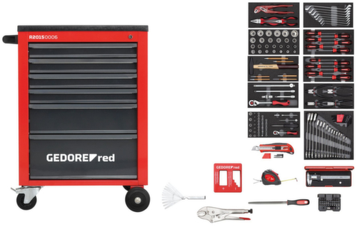 GEDORE R21560002 Werkzeugsatz im Werkstattwagen MECHANIC rot 166-teilig Standard 1 L