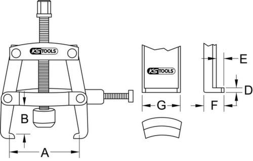 KS Tools Universal-Lagerring-Abzieher 2-armig Technische Zeichnung 1 L