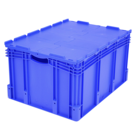 Euronorm-Stapelbehälter mit Doppelboden, blau, Inhalt 164 l, zweiteiliger Scharnierdeckel