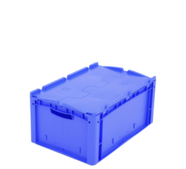 Euronorm-Stapelbehälter mit Doppelboden, blau, Inhalt 49 l, zweiteiliger Scharnierdeckel