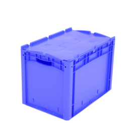 Euronorm-Stapelbehälter mit Doppelboden, blau, Inhalt 79 l, Zweiteiliger Scharnierdeckel