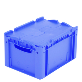 Euronorm-Stapelbehälter, blau, Inhalt 21 l, Zweiteiliger Scharnierdeckel
