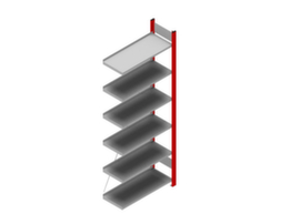 hofe Akten-Steckregal Anbaufeld, 6 Böden, RAL3000 Feuerrot / RAL9006 Weißaluminium