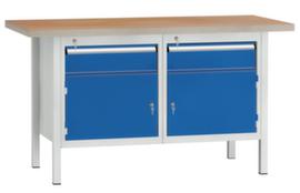 KLW Lutz Werkbank in RAL7035/5010, 2 Schubladen, 2 Schr&auml;nke, RAL7035 Lichtgrau/RAL5010 Enzianblau