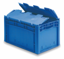 Euronorm-Stapelbehälter mit Rippenboden, blau, Inhalt 69 l, Zweiteiliger Scharnierdeckel