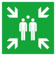 Schild für Sammelstelle und Notausstieg