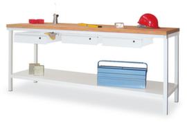PAVOY Werkbank mit Gestell in lichtgrau und Buche-Multiplexplatte, 3 Schubladen, 1 Ablageboden, RAL7035 Lichtgrau/RAL7035 Lichtgrau