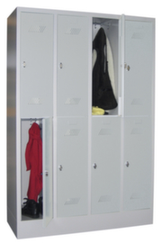 PAVOY Doppelstöckiger Garderobenschrank Basis lichtgrau mit 4x2 Abteilen, Abteilbreite 400 mm