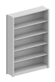 META Büroregal mit Rückwand, Breite 1306 mm, 5 OH, RAL7035 Lichtgrau
